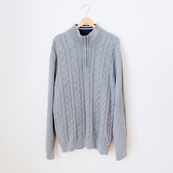 Cable Knit Fisherman Sweater Size 2XL Cotton Grandpa Sweater Normcore Mock Neck - Picture 2 of 12